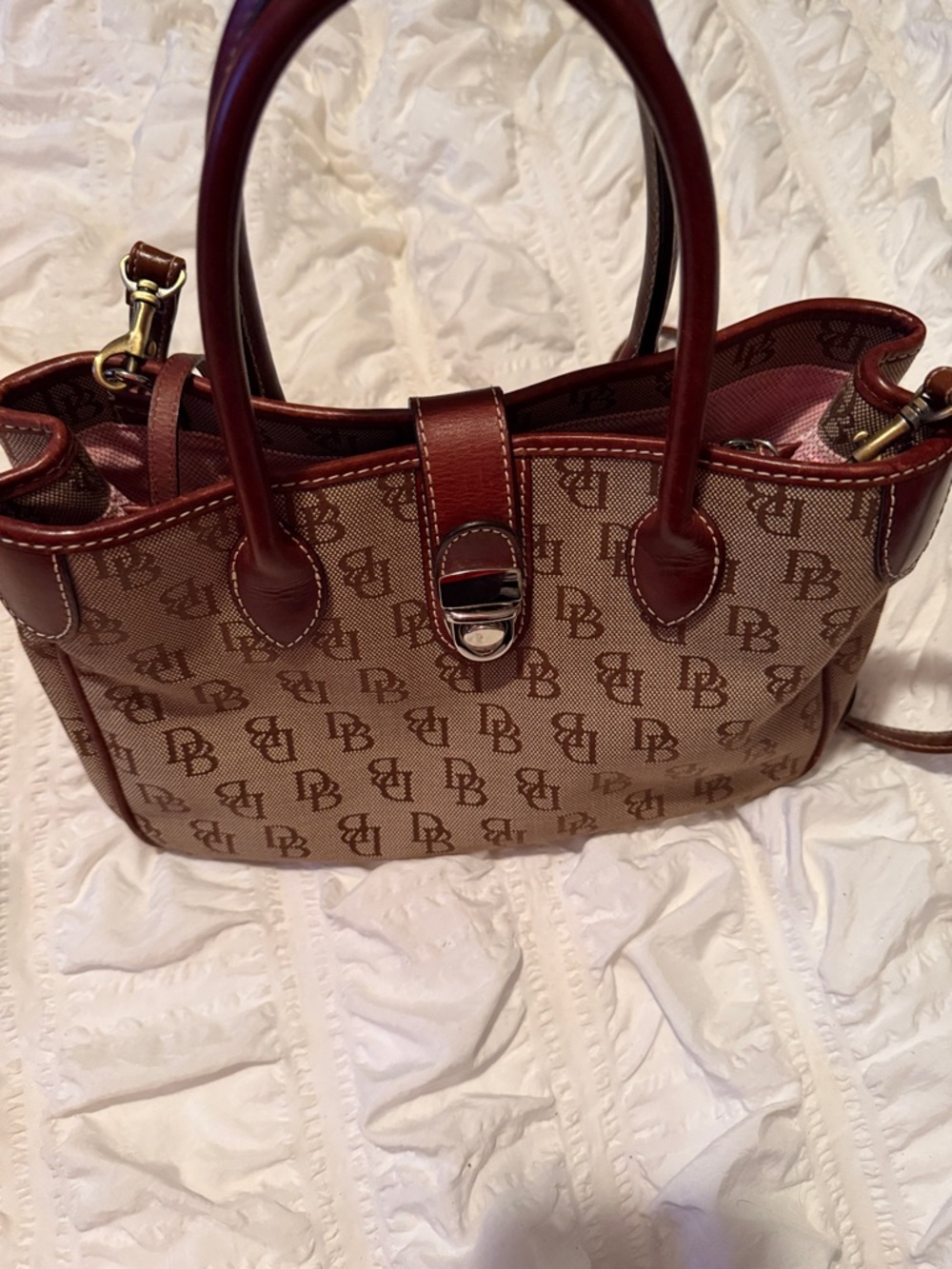 Dooney & Bourke Brown Monogram Satchel with Brown Trim